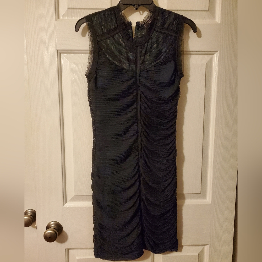 BCBGMaxAzria mini dress. Black mesh outer with blue inner layer ) Size S
